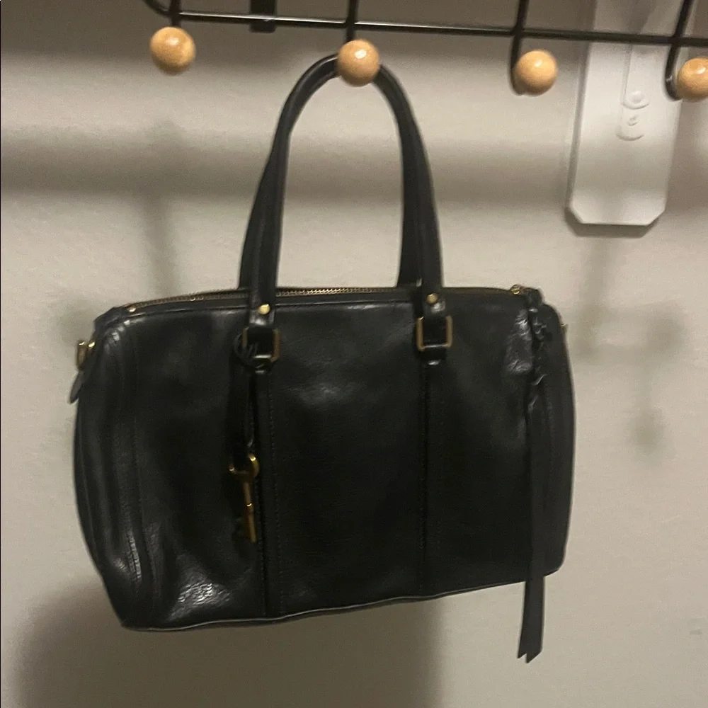 Fossil Black Leather Double-Handle Briefcase Tote